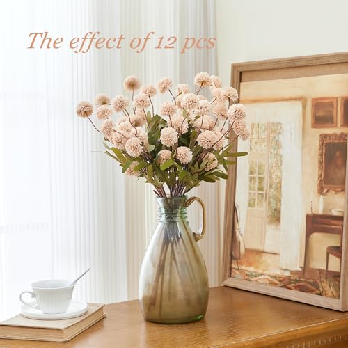 SITUMEIZI Beige Mum Artificial Flowers Beige Faux Silk Mums Mini Chrysanthemum Flowers with Floral Stems 6Pcs for Wedding Centerpieces Decor - color: Beige