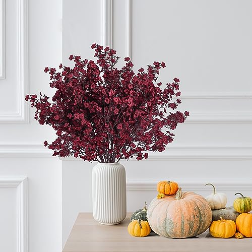 Sggvecsy 15 Pcs Babys Breath Artificial Flowers Gypsophila Bouquets Bulk Real Touch Fake Silk Flowers for Home DIY Floral Arrangement Table Centerpiece Fall Thanksgiving Autumn Decoration (Burgundy) - color: Burgundy, size: 15Pcs