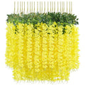U'Artlines 24 Pack (Total 86.4 Feet) Artificial Fake Wisteria Vine Rattan Hanging Garland Silk Flowers String Home Party Wedding Decor (24,Yellow) - color: Yellow
