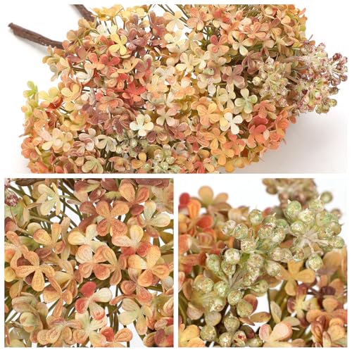2 Pcs Hydrangea Artificial Flowers Bouquets for Fall Tabletop Decor, 11" Silk Fake Blooms Stems with Flower Seeds for Autumn Floral Arrangements Centerpiece, Faux Flowers for Vase & Shelf, Light Red - color: Light Red