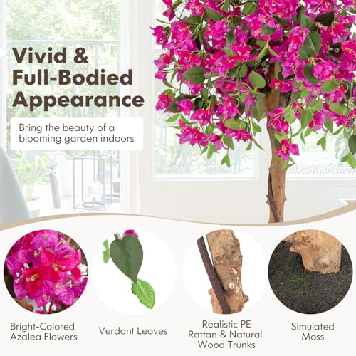 Goplus 53” Bougainvillea Artificial Tree, Faux Silk Flower Tree in Pot w/ 576 Flowers, 288 Leaves, Tall Fake Floor Plant, Artificial Plants for Indoor Outdoor Bedroom Living Room Decor - color: Red, size: 1 Pack