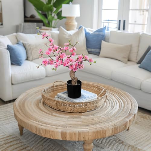 Faux Cherry Blossom Decor Pink Silk Flowers Arrangement 17.3" Small Cherry Blossom Flowers Tree Realistic Artificial Flowers with Vase Pot Fake Flowers for Home Office Table Centerpiece Wedding Decor - color: Pink #1, size: 17.3 inch