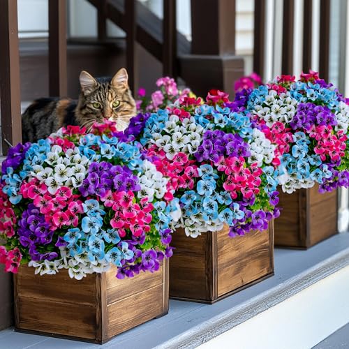 AXYLEX Artificial Flowers Outdoor Shrubs - 16 Bundles Fake Plants UV Resistant No Fade Faux Plastic Greenery Home Garden Porch Decoration Indoor (1, Multi 16-5) - color: 16pcs - Blue+white+magenta+pink