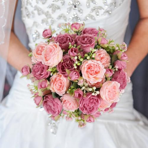 Artificial Peonies Silk Flowers, Faux Peony Bouquet 8PCS Florals Arrangements Decor for Farmhouse Home Boho Wedding Table Centerpiece, Fake Plastic Flowers Bulk for Vase Decoration (New MixPink, 8PCS) - color: New Mix Pink, size: 8PCS