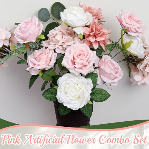 Artificial Flowers Combo, 80Pcs Fake Silk Flowers with Stems for DIY Roses Decor Wedding Craft Party Centerpieces Bridal Bouquets Cake Decorations Arrangements Indoor Outdoor(Blush Pink) - color: Blush Pink
