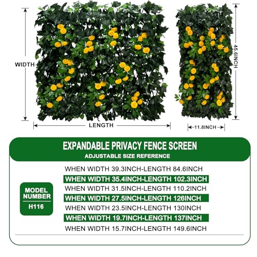 Artificial Expandable Ivy Privacy Fence Screen,Adjustable Size,Dense Leaf Panel,Perfect for Balcony,Garden,Fence Cover and Green Wall Decoration - color: BRANCH-JUHUA YELLOW