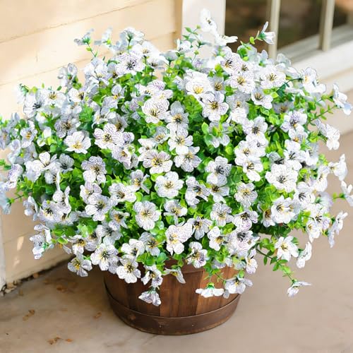 12 Bundles Artificial Flowers for Outdoor UV Resistant and Realistic, Faux Daisy Fake Flowers with Eucalyptus Leaves for Porch, Patio, Planter, Window Box, Home, Garden Decor - color: White