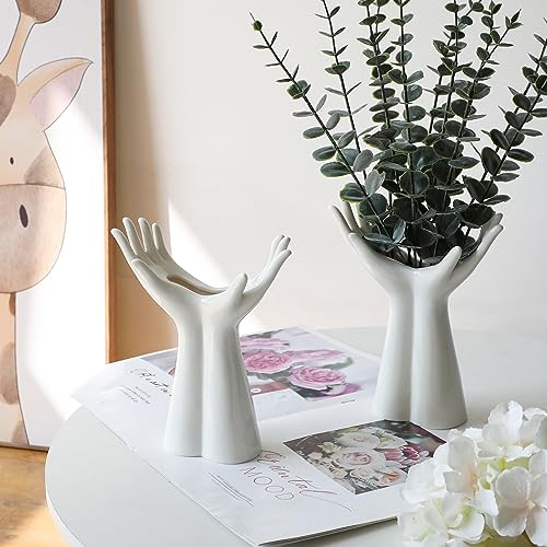 White Ceramic Hand Vase, Arm Bud Flower Vase Cute Unique Boho Minimalism Female Form Body Aesthetic Decorative Modern Nordic Style for Home Living Room Office Decor (Medium) - color: D(medium)