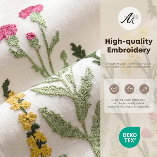 Artoid Mode Beige Soft Chain Embroidery Wild Floral Spring Table Runner, Seasonal Summer Kitchen Dining Table Decoration for Home Party Decor 13x72 Inch - color: Beige, size: 13" x 72", Table Runner