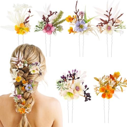 Thiccywoov 6 Pcs Flower Hair Clip, Boho Bride Floral Hair Pin Wedding Flower Accessories for Women Mother Summer Gifts Flamenco Dancer Bridal Wedding Party Supplies Decor (Multicolor) - color: Multicolor, style: Bohemian
