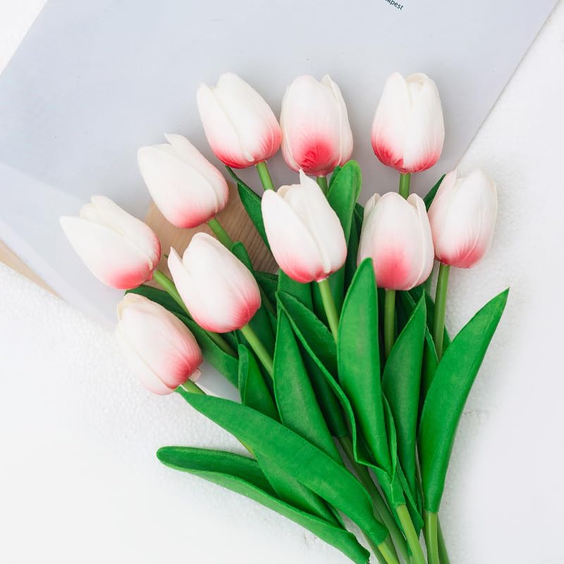 Artificial Flowers Tulips Fake Flowers Real Touch Latex Tulips Faux Flowers Bouquet for Wedding Party Arrangements Home Decor and Baby Shower Centerpieces (10, Pink) - color: Pink