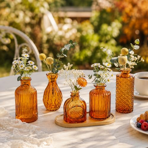 Brown Glass Bud Vases Set of 12, Mini Flower Vase for Centerpieces, Small Amber Bud Vases in Bulk for Wedding Decorations, Vintage Vase for Table, Recepetion, Home Décor - color: Amber Brown, size: 12pcs