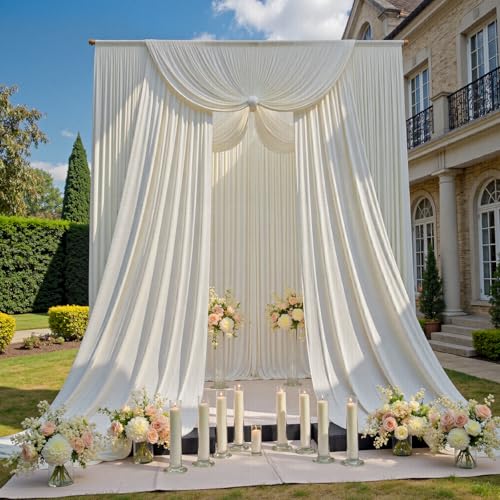 20ftx12ft Beige Backdrop Curtains for Parties, Wrinkle Free Polyester Beige Photo Backdrop Drapes 4 Panels 12 ft Long Back Drop Cloth for Wedding Birthday Photography Background - color: Beige, size: 5ft(W)x12ft(H)_4 Panels