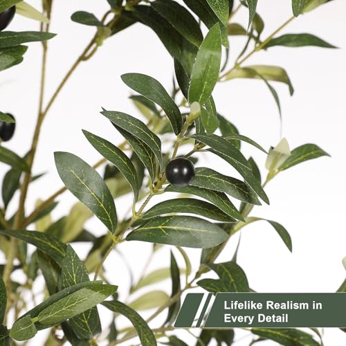 9ft Artificial Olive Tree with White Planter Included - Large Indoor Floor Plant with Natural Trunk and Fruit Accents for High-Ceiling Living Room and Hallway Corner - size: 9ft
