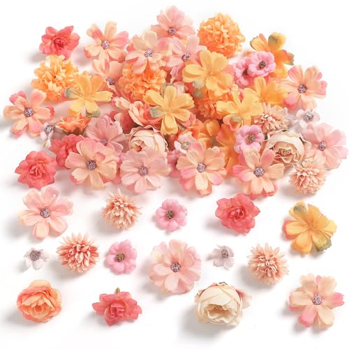 rongflower Faux Flower Heads Mini Orange Artificial Flower Heads Fake Peony Daisy Rose Flowers Multicolor Small Silk Daisy Flower Heads for Craft Garland Wedding Party DIY Home Decoration,2-4 cm - color: Orange
