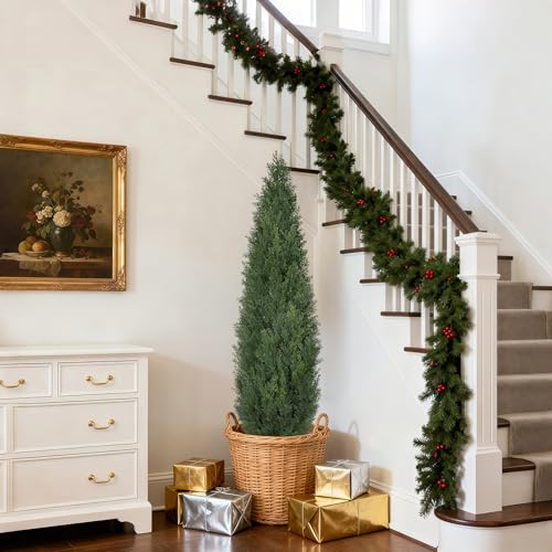 Artificial Cedar Topiary 4 FT Faux Cedar Trees for Outdoor Planters Evergreen Plant, 48 inch UV Rated and Lush Fake Cypress Tree Shrubs for Gateway Front Door Porch Patio Garden, Set of 2 - color: Light Green, size: 4 FT