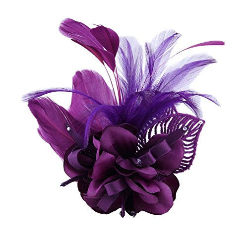 Song Qing Women's Fascinator Feather Flower Pin Brooch Corsage Bridal Hairband Derby Hat Cocktail Party Wedding - color: A1 Purple
