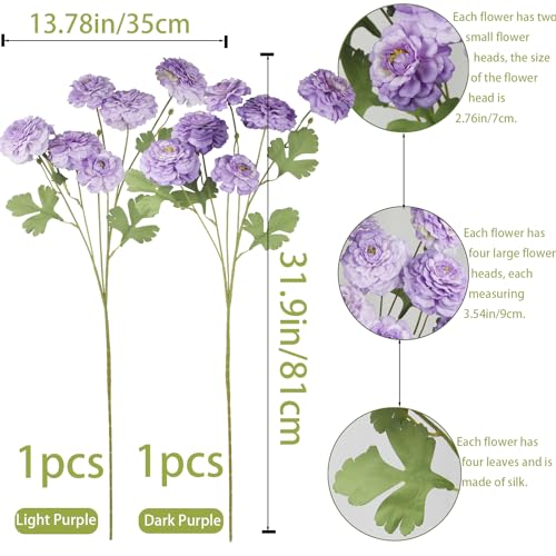 2 Pcs Artificial Flowers Spring Summer Purple Zinnia Silk Flowers with Long Stems Zinnia Elegans Artificial Flowers for Outdoors Floral Arrangements Table Centerpieces Wedding Party Home Decor - color: Purple