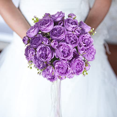 Artificial Peonies Silk Flowers, Purple Faux Peony Bouquet 4 Bundles Florals Arrangements Decor for Farmhouse Home Boho Wedding Table Centerpiece, Fake Plastic Flowers Bulk for Vase Decoration Purple - color: Purple, size: 4PCS