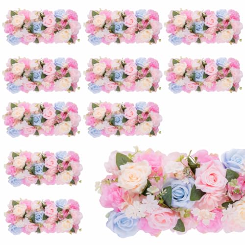 Flower Centerpieces for Tables - 10 Pack Wedding Arch Artificial Flowers Blue&Pink Arrangements Center Piece for Reception, Living Room, Kitchen, Dining Table Runner Decoration(20.5 * 9.4''/52 * 24cm) - color: Pink&blue