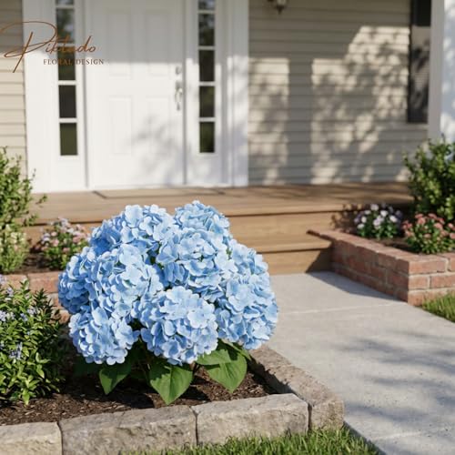 A Bunch 21in, Real Touch Hydrangea Artificial Flowers, with 5pcs Flower Head 10pcs Leaves, Faux Hydrangea Flowers for Home Office Decor Wedding Party Arrangements (1, Blue) - color: Blue, size: 1 Bunch