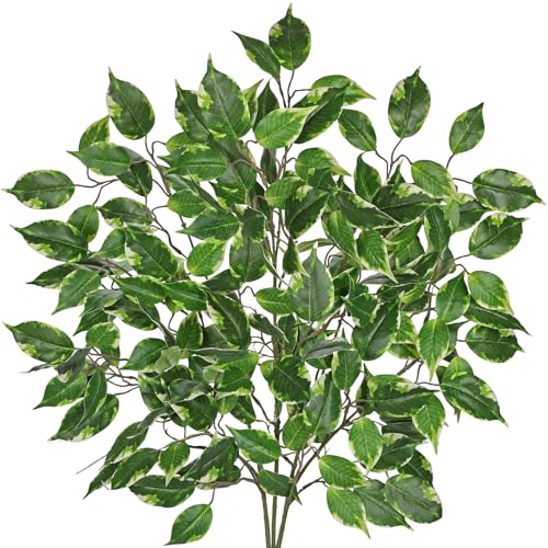 Ficus Leaves Artificial Branches 41.3" Faux Ficus Tree Branches Fake Greenery Plant Spray for Tree DIY Arch Wedding Bouquet Wreath Wall Decor - 3PCS - color: 41inch-3pcs/Green & White