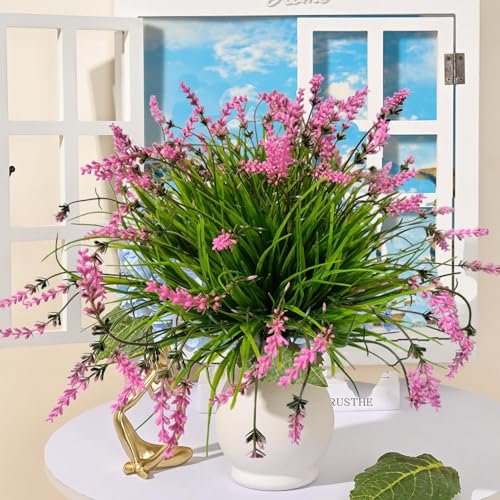 Outdoor Artificial Flowers, Outdoor Faux Plants UV Resistant hrubs,Faux Flower for Indoor Outdoor Planters Spring Summer Window Boxes Decoration (B-Pink, 12 PCS) - color: B-pink