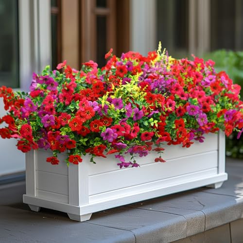 SHareconn 24 Bundles Artificial Flowers for Outdoors Decoration, Faux Plants Fake Silk Colorful Daisy Eucalyptus Lavender, UV Resistant for Outside Planters Home Porch Patio Indoor Spring,Mix 3 Colors - color: Mix 3 Colors