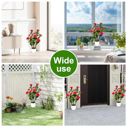 2Pack Artificial Camellia Tree, 2FT Faux Camellia Plant in Pot with Red Flowers for Spring Home Front Door Outdoor Indoor Decoration,Red - color: Red, size: 1ft 11in