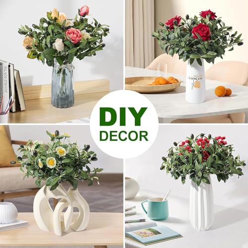 Betylifoy 12 Pack Artificial Olive Branches Faux Olives Plants Greenery Stems with Fruits 11.8" Fake Olive Tree Branches Leaves for Vase Bouquets Wedding Home Greenery Decor