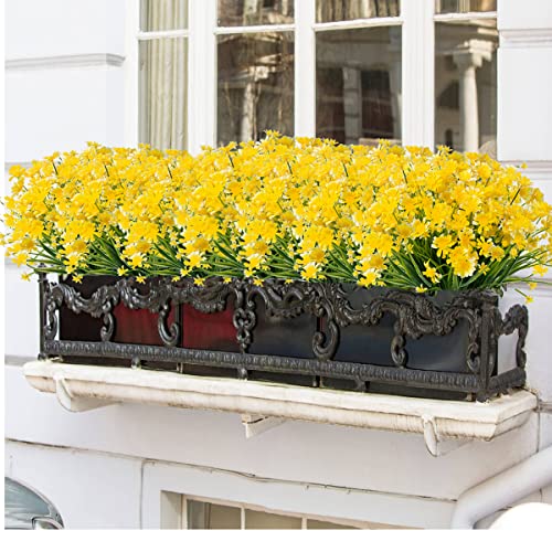 Outdoor Artificial Daisies Flowers,8 Bundles UV Resistant Fake Flowers Outdoor Faux Plastic Flowers Shrubs for Indoor Outside Garden Porch Home Decor(Yellow) - color: Yellow, size: 8 Bundles