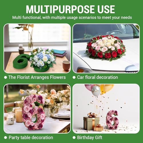 Leinuosen 12inch Dry and Wet Floral Foam Numbers Blocks Green Foam Blocks for Fresh and Artificial Flowers for Weddings Birthday Flower Arrangement Craft Project Garden Decoration(Number 6) - style: Number 6