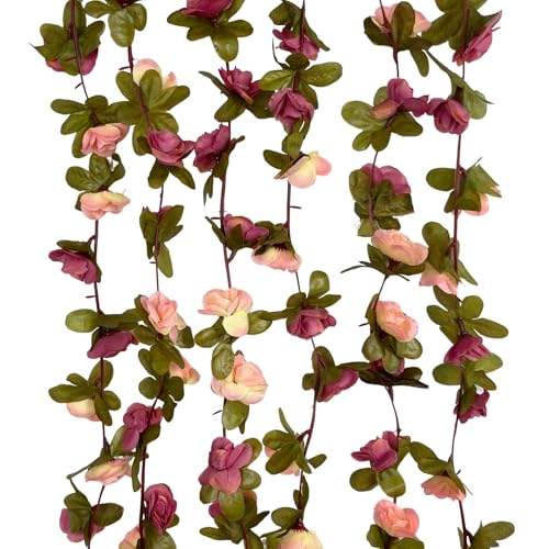 8Pcs 63Ft Purple Pink Rose Garland, Fake Flower Vines, Artificial Vine Flowers, Rose Hanging Garland for Party Wedding, Garden, Room Table, Christmas, Backdrop Wall Arch Decor - color: Purple Pink, size: 8Pcs-63Ft