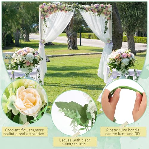 Tigeen Artificial Flowers Artificial Peonies Silk Flowers Faux Peony Fake Peony Silk Hydrangea Bouquet for Wedding Table Centerpiece Floral Vase Decor (White,Green,12 Bundles) - color: White,green