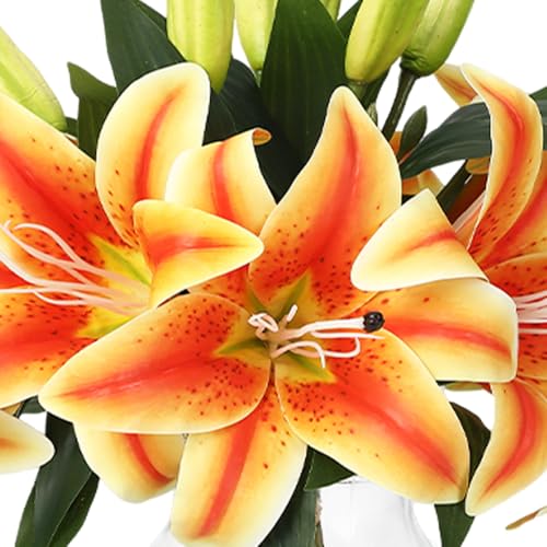 GarveeHome Artificial Lily Flower, Faux Lily Flowers Stems for Vase, Silk Fake Flowers for Home Table Office Wedding Party Decor (Orange and Yellow) - color: Tiger Lily ,Orange and Yellow