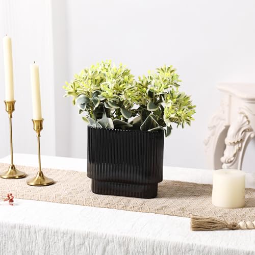 Black Ceramic Vase for Flowers, Decorative Boho Vase for Decor, Rectangle Vases for Tulips, Pampas Grass Vases for Living Room, Office, Mantel, Wedding, Dining Table, 7 Inches - color: Black, size: Medium Rectangle