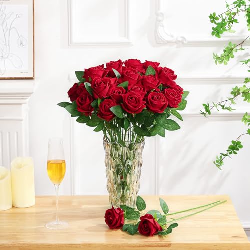 150 Pcs Roses Artificial Flowers, Silk Crimson Burgundy Artificial Flowers Petals Long Stem Roses for Wedding Bouquet Home Party Decor - color: Burgundy