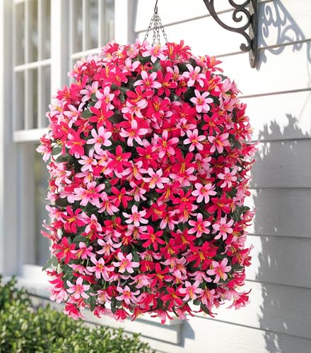Hoppwodd Artificial Flower for Outdoors 4pcs Fake Lily Hanging Flower Baskets for Outside UV Resistant Silk Faux Long Trailing Vines for Garden Porch Patio - color: Pink & Rose
