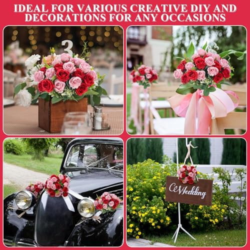 Zeyune 16 Bunches 12 Inch Artificial Mini Rose Bouquet 160 Heads Bridal Flower Bouquets Fake Silk Rose Bulk for Valentine's Day Wedding Bridal Shower Home Office Garden(Pink and Red) - color: Pink and Red