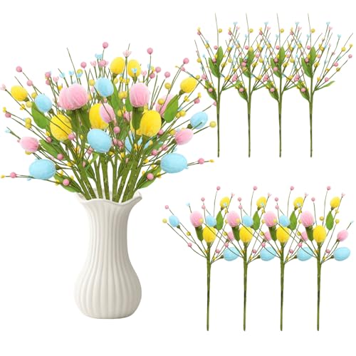 8 Pcs Easter Decorations for Home with Eggs, Easter Artificial Flowers, Spring Tabletop Centerpiece for Home, Living Room, Dining Table, Party, Wedding, Eggs Spring Flowers Gifts