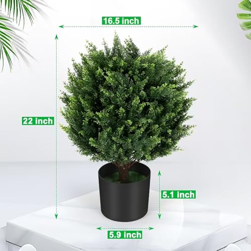 21''T Artificial Cedar Topiary Ball Tree 2 Pack, Outdoors Artificial Shrubs Fake Plants Uv Rated Potted Plants for Outdoor, Indoor, Front Door, Office Decor. - size: Artificial Ball Tree