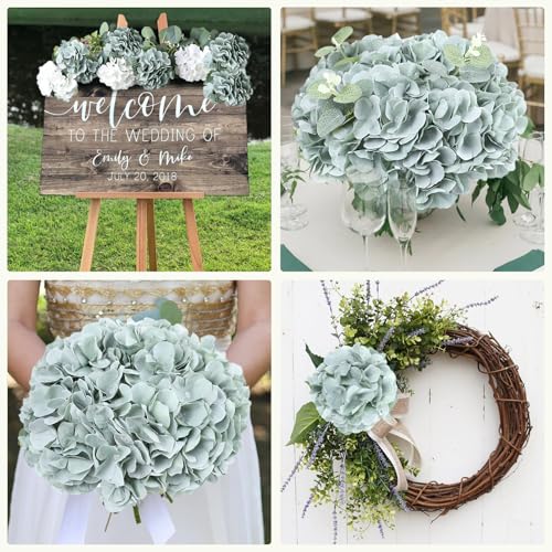 AVIVIHO 65pcs Fake Flowers Sage Green Hydrangea Artificial Flowers Bulk (Not Squished, No Steaming Need) Silk Flowers with Stems for Wedding Decor,Home,Baby Shower,Table Centerpieces Decoration - color: Sage Green, size: Medium