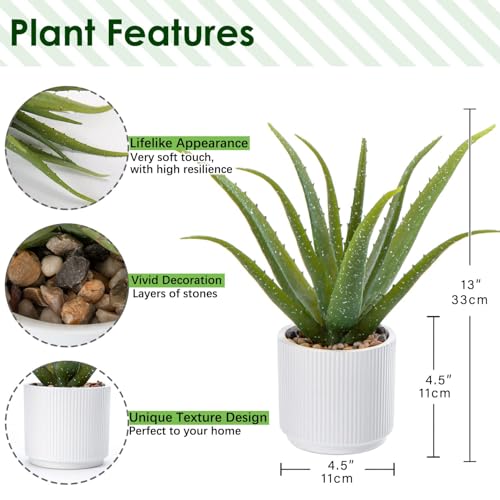 GnFlus Artificial Succulent Aloe Plants 13 Inch Large Faux Succulents with Ceramic Pot Fake Aloe Potted Plant for Home Indoor Bathroom Table Bedroom Shelf Office Decor - color: White-13"