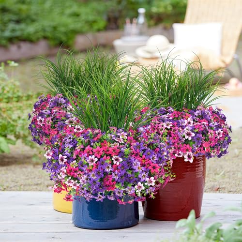 Artificial Flowers,14 Bundles UV Resistant Fake Flowers Daisy with Greenery Plants Wheat grass,Faux Outdoor Flowers for Spring Summer Decoration, Outdoor Faux Plants Home Window Porch Patio Yard - color: Purple Red Powder