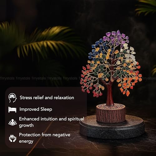 7 Chakra Handmade Natural Gemstone Tree | Birthday Gift for Women | Decorative Bonsai Tree for Home & Office Décor | Gift for Mom & Loved Ones (Multicolour) - color: Seven Chakras Tree