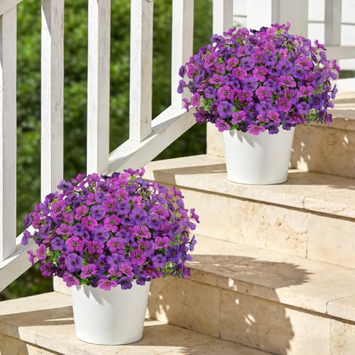 Artificial Flowers Faux Plants for Outdoor, 12 Bundles Realistic Silk Artificial Daisy with Eucalyptus, UV Resistant Fake Flower Plants for Outside Front Porch Garden Patio Decor (Lotus Purple) - color: Mix-lotus Purple