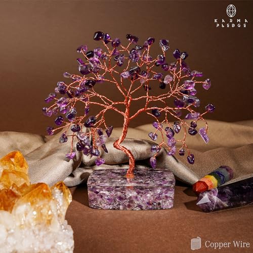 Amethyst Crystal Tree of Life Birthday Gifts for Women, Men, Friends, Handmade Chakra Healing Crystals Tree for Home Office Decor, Positivity, Good Luck, Money, Unique Gifts for Her Sister, Mom, Dad - color: Orgone Square Base Amethyst Crystal Tree