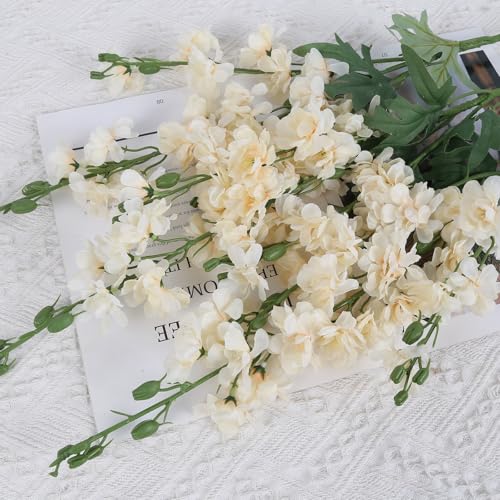 5 PCS Champagne Delphinium Artificial Flowers, 38.5" Long Stem Flowers for Tall Vase Faux Larkspur Champagne Silk Snapdragon Flowers for Wedding Centerpieces Home Party Decor - color: Champagne