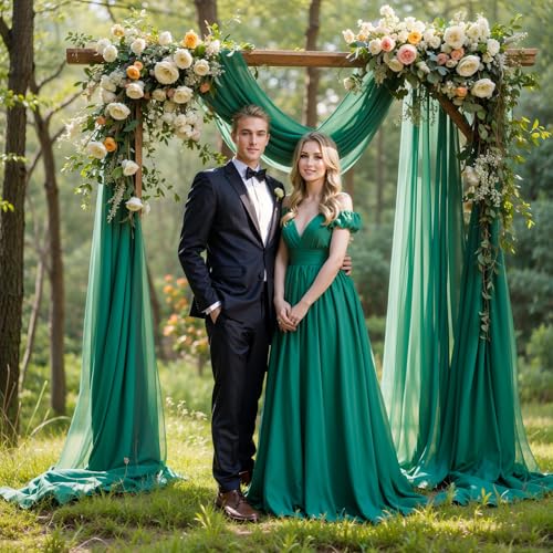 Wedding Arch Draping Fabric, 1 Panel 18FT Emerald Green Sheer Backdrop Curtain Chiffon Fabric Drapery Voile Scarf Draping Panels for Wedding Archway Ceremony Curtain Valance Party Decoration - color: Emerald Green Drapes Curtain, size: (1 Panel )6 Yards/1