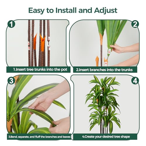 Artificial Dracaena Tree 5FT, Fake Plants with Black Tall Planter - Fake Tree Tall Faux Plants Indoor Floor Plant with Moss - Artificial Plants Indoor for Office Living Room Home Decor